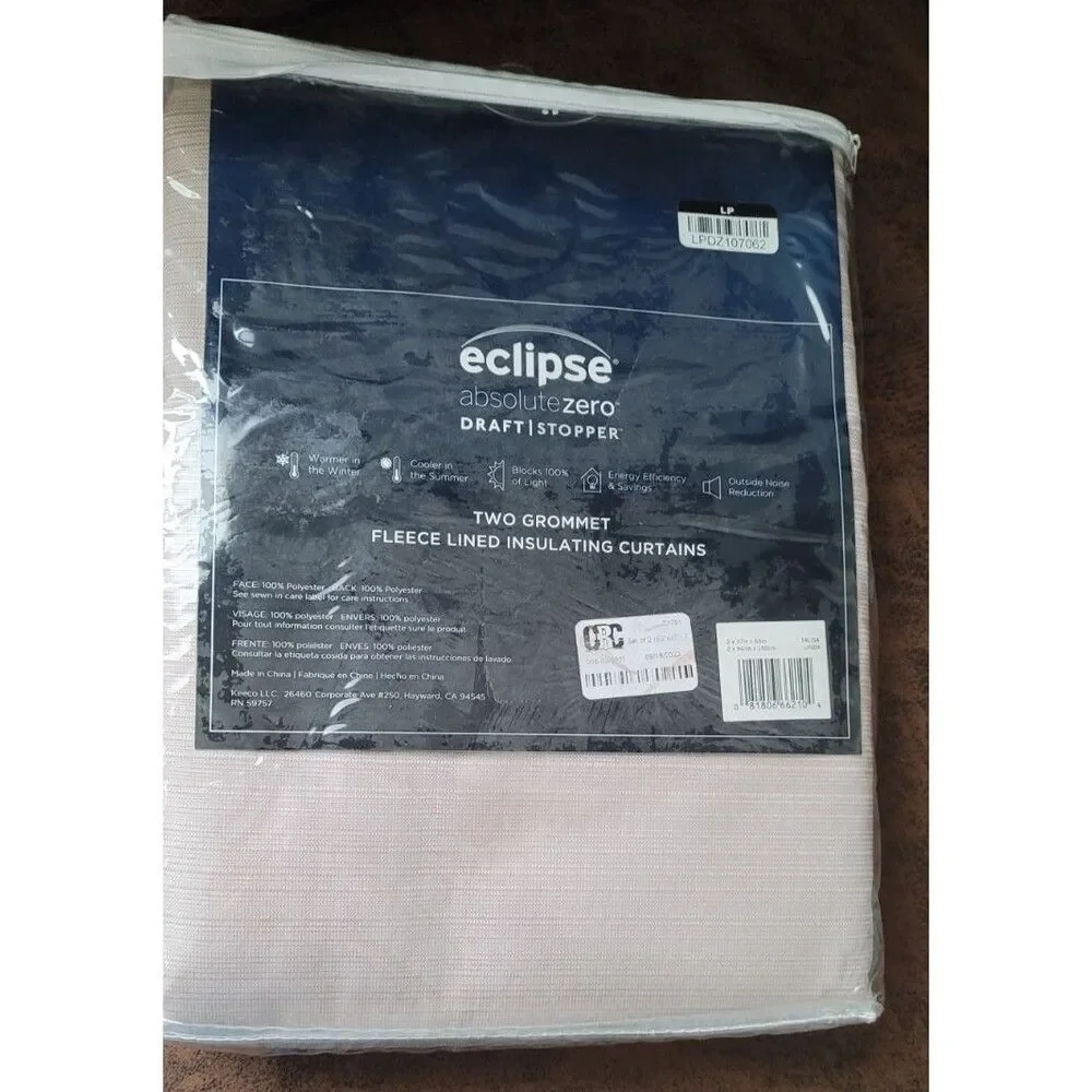 Eclipse Talisa Absolute Zero Beige Blackout Curtain Draft Blocker 63x37 Set of 2